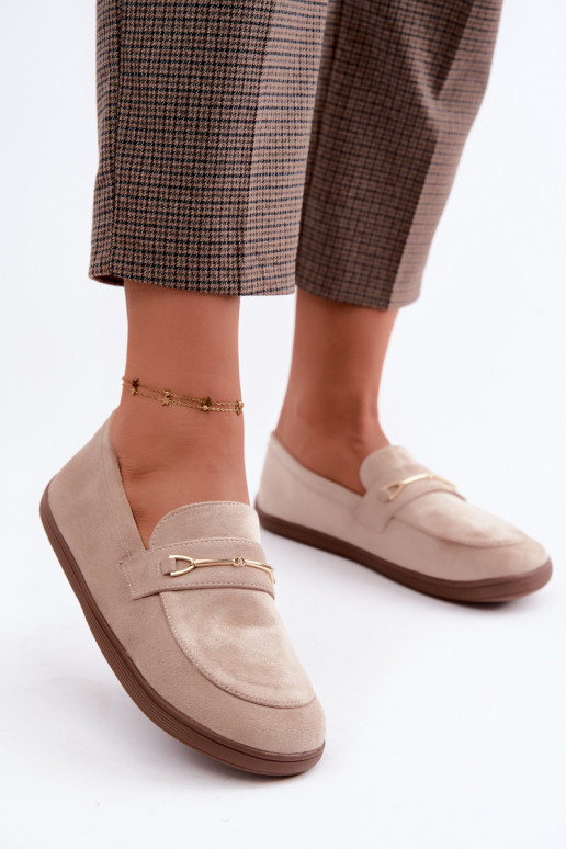 Mocassins com detalhes dourados em cor de areia Paresa