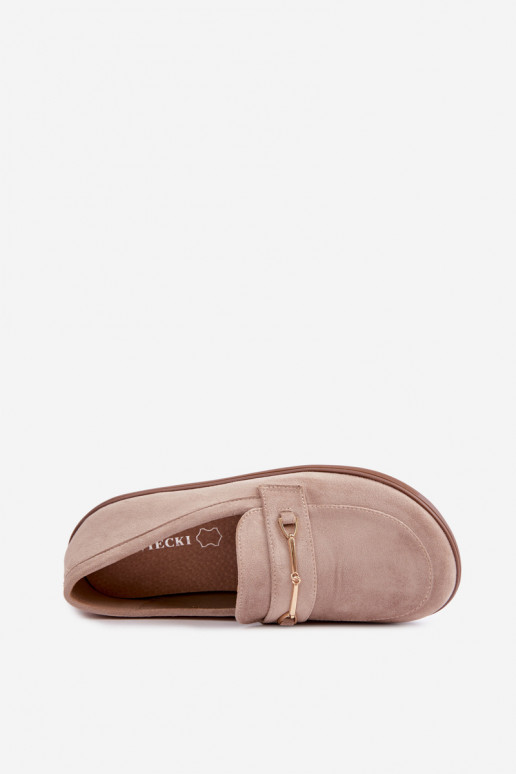 Mocassins com detalhes dourados em cor de areia Paresa