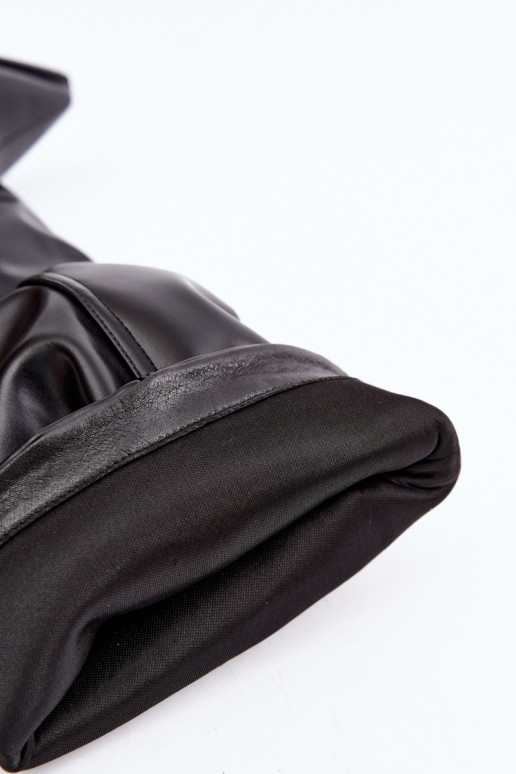Botas altas slip-on com saltos e babados em couro sintético preto Jensy