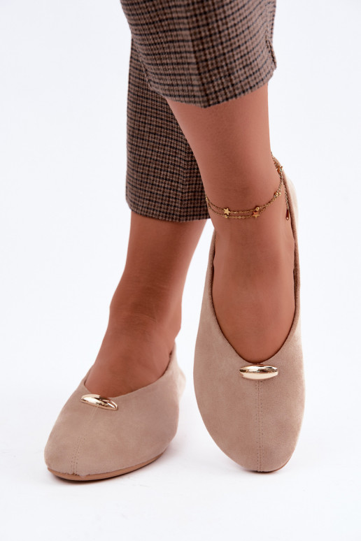 Bailarinas color areia femininas com detalhes dourados Serela