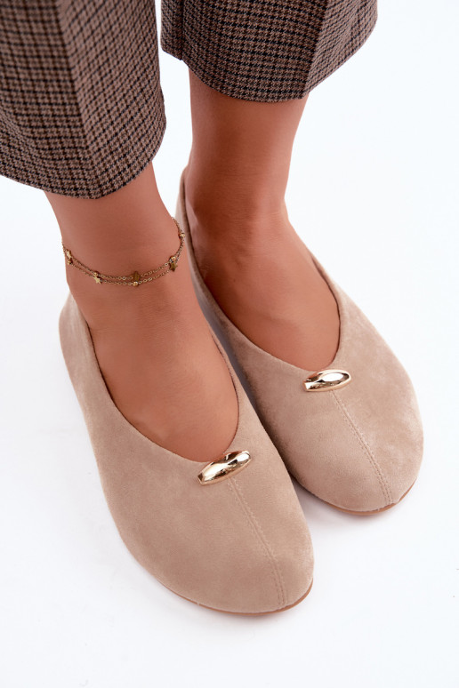Bailarinas color areia femininas com detalhes dourados Serela