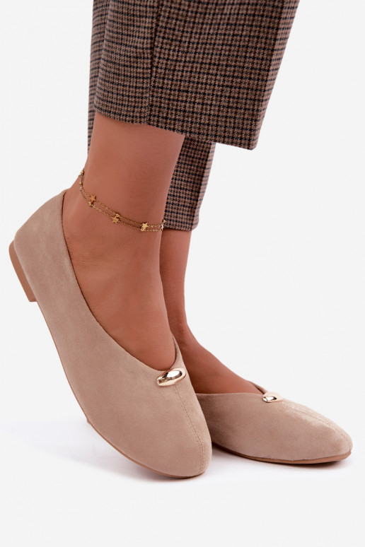 Bailarinas color areia femininas com detalhes dourados Serela