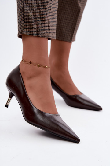 Sapatos de salto baixo em cor de chocolate Pelina