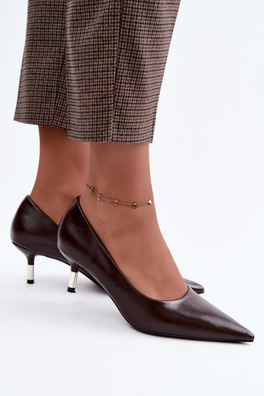 Sapatos de salto baixo em cor de chocolate Pelina