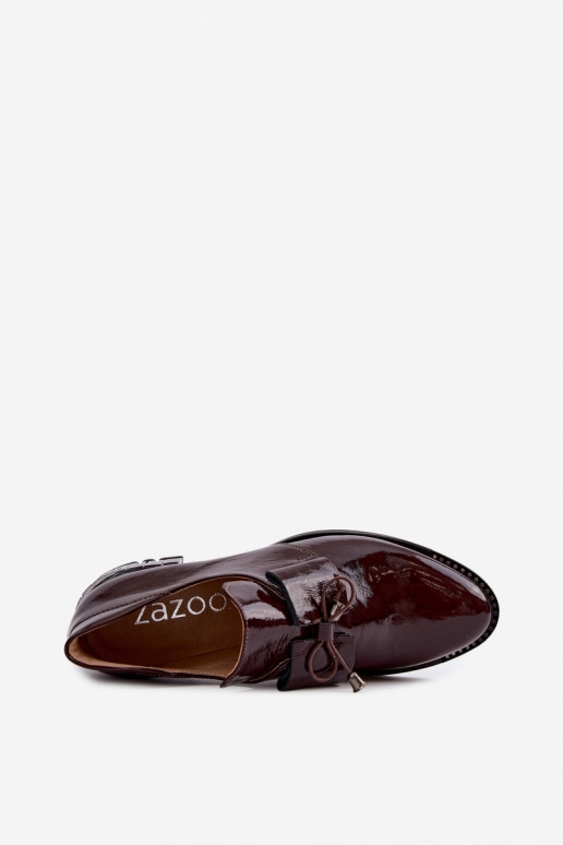 Sapatos envernizados de salto baixo com laços em cor de bordô Zazoo 1399