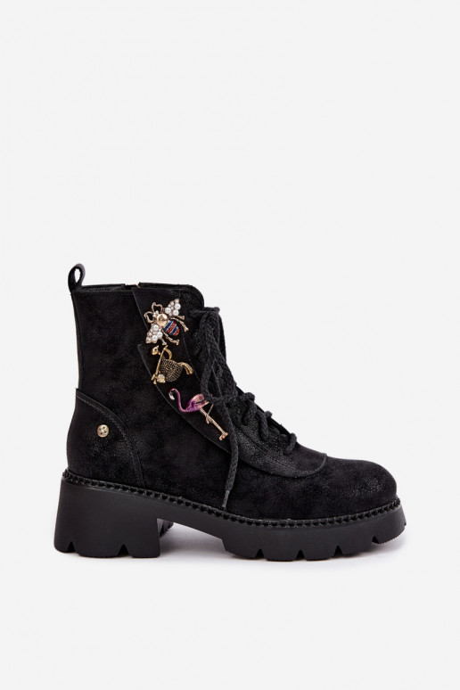 Botas de tornozelo de trabalho em couro sintético com fivelas pretas