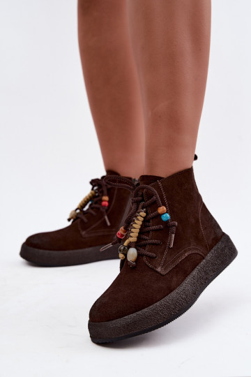 Pele Sapatos de camurça Feminino aquecimento Artiker 59C1133 CzekoladoParae 2