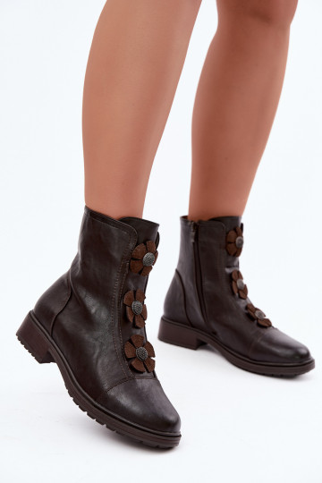 Botas femininas com salto largoDekoracyjnymi com motivos floraiskami aquecimento CzekoladoParae Pravienne Habilitadodela 2