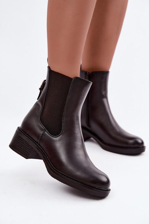 Botas femininas aquecimento De salto baixo Sergio Leone BT-04 CzekoladoParae