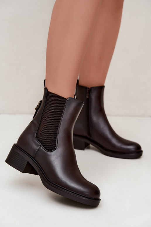 Botas femininas aquecimento De salto baixo Sergio Leone BT-04 CzekoladoParae