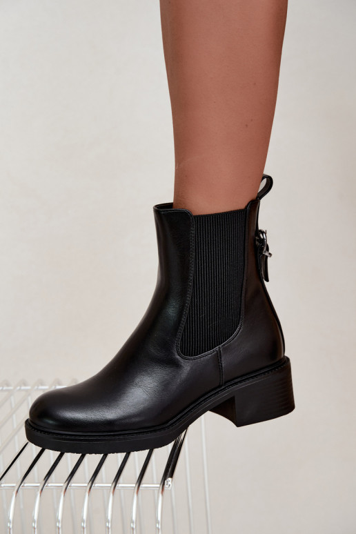 Botins femininos aquecidos pretos com salto baixo Sergio Leone BT-04