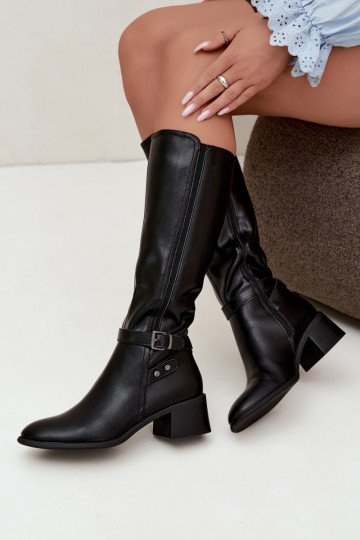 botas femininas Klocke aquecimento com fivelas Sergio Leone KZ-07 cor preta