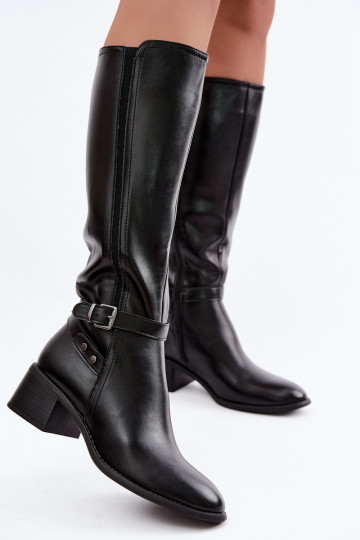 botas femininas Klocke aquecimento com fivelas Sergio Leone KZ-07 cor preta 2