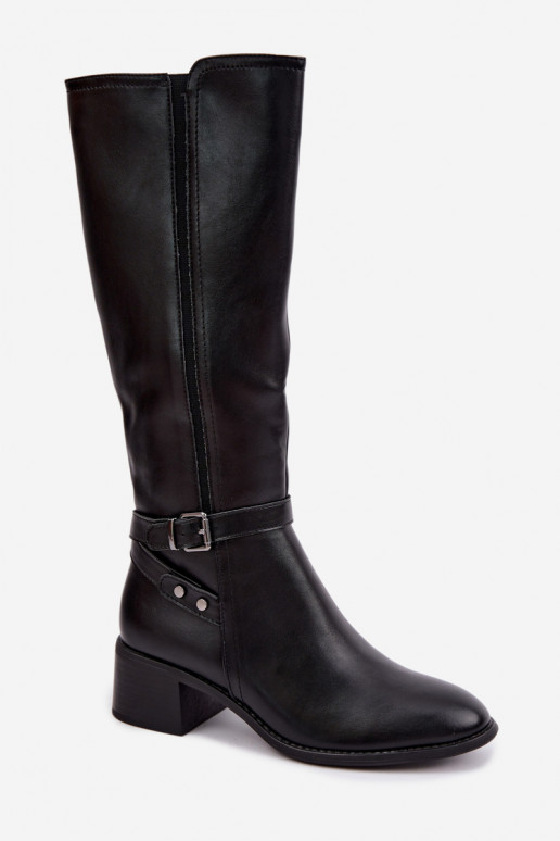 botas femininas Klocke aquecimento com fivelas Sergio Leone KZ-07 cor preta