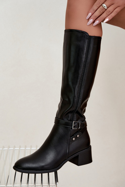botas femininas Klocke aquecimento com fivelas Sergio Leone KZ-07 cor preta