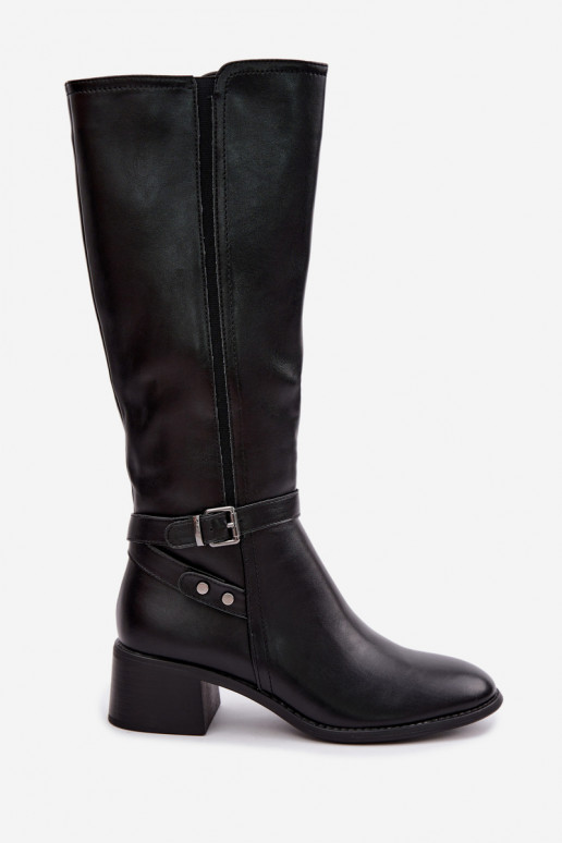 botas femininas Klocke aquecimento com fivelas Sergio Leone KZ-07 cor preta