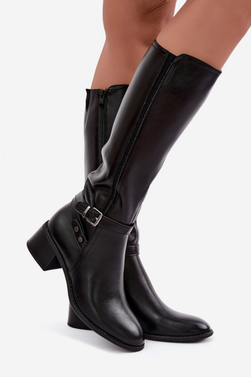 Botas altas pretas aquecidas com fivelas Sergio Leone KZ-07