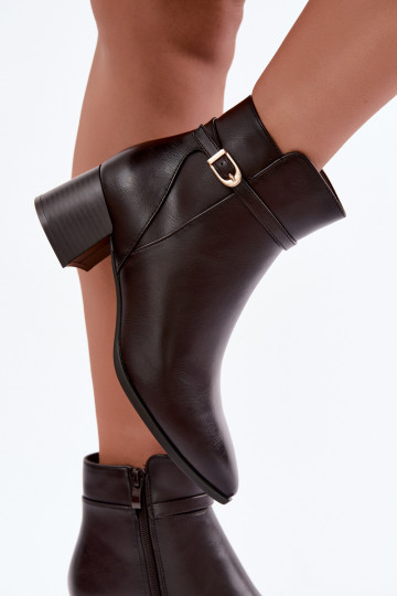 Botas femininas com salto aquecimento com fivelas Sergio Leone BT-33 CzekoladoParae