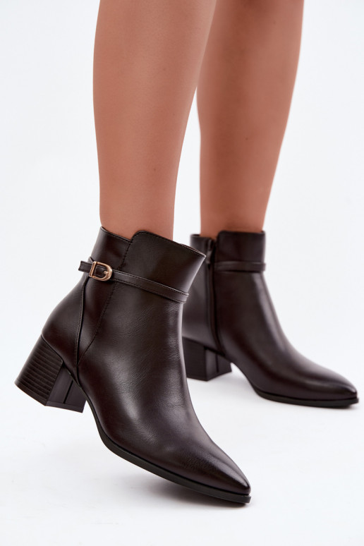 Botins femininos aquecidos com saltos e fivelas Sergio Leone BT-33 chocolate