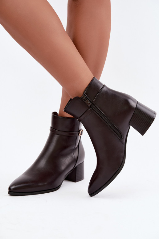 Botas femininas com salto aquecimento com fivelas Sergio Leone BT-33 CzekoladoParae