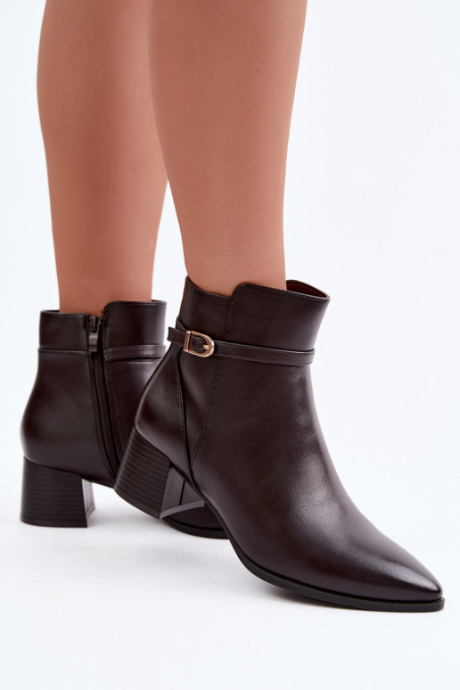 Botas femininas com salto aquecimento com fivelas Sergio Leone BT-33 CzekoladoParae