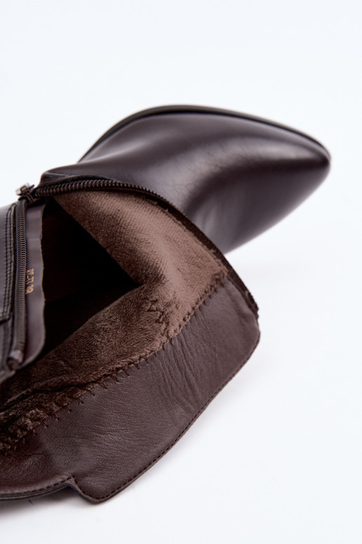 Botins femininos aquecidos com saltos e fivelas Sergio Leone BT-33 chocolate