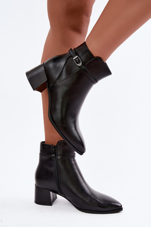 Botins femininos aquecidos pretos com saltos e fivelas Sergio Leone BT-33