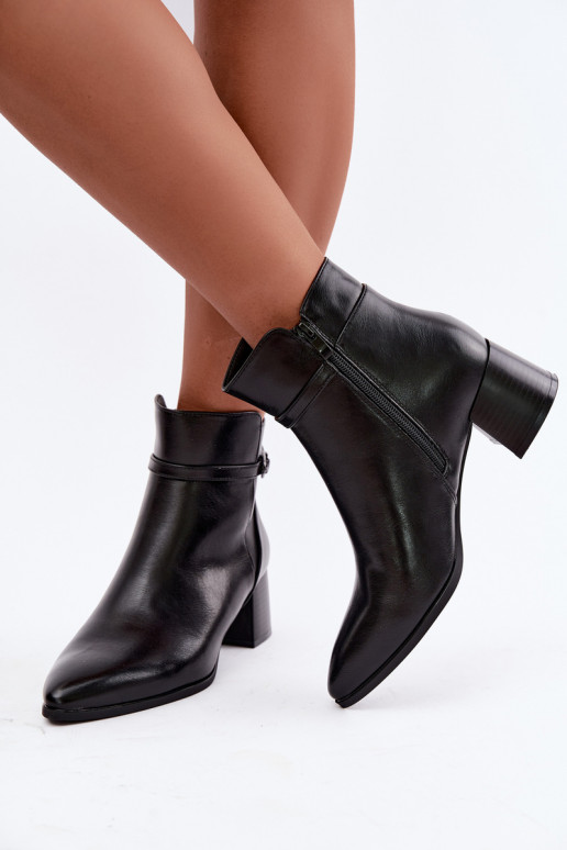 Botins femininos aquecidos pretos com saltos e fivelas Sergio Leone BT-33