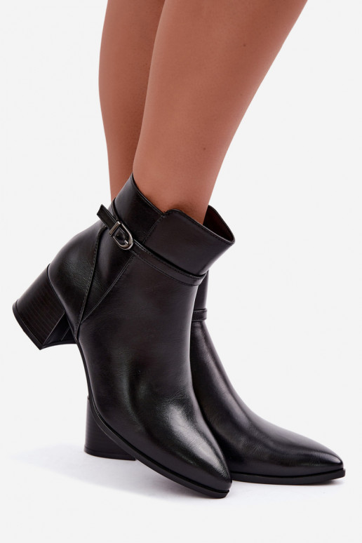 Botins femininos aquecidos pretos com saltos e fivelas Sergio Leone BT-33