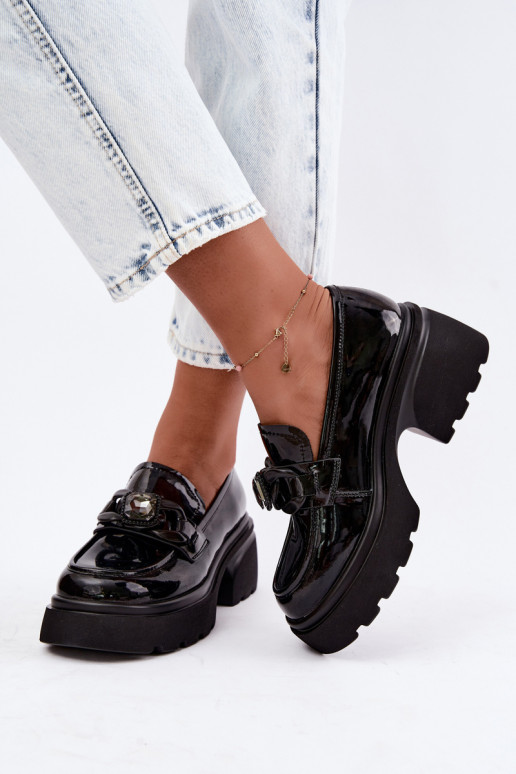 Botas de couro pretas com efeito laqueado e ornamentos Artiker 55C1069