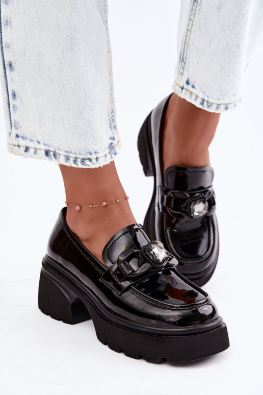 Botas de couro pretas com efeito laqueado e ornamentos Artiker 55C1069