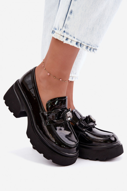 Botas de couro pretas com efeito laqueado e ornamentos Artiker 55C1069