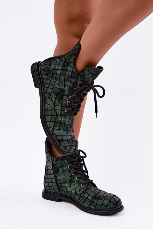 Botins de couro verdes aquecidos com saltos largos Artiker 55C1325