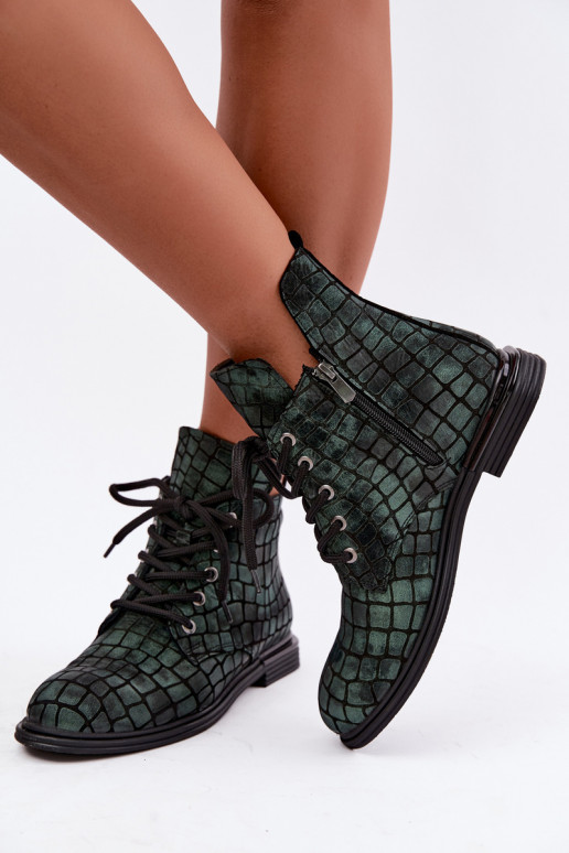 Botins de couro verdes aquecidos com saltos largos Artiker 55C1325