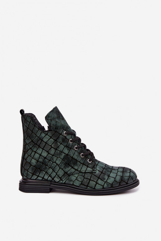 Botins de couro verdes aquecidos com saltos largos Artiker 55C1325