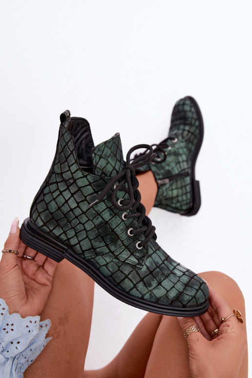 Botins de couro verdes aquecidos com saltos largos Artiker 55C1325