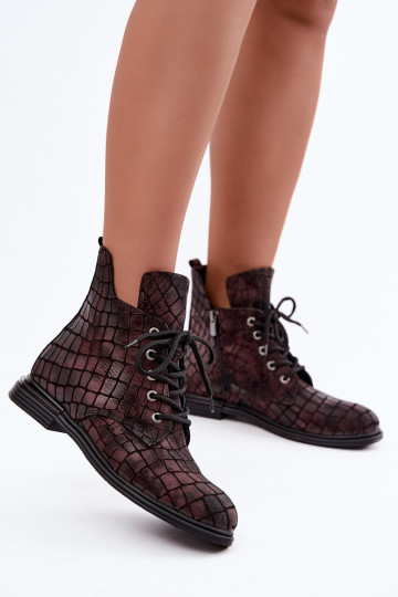 Botins de couro bordô aquecidos com saltos largos Artiker 55C1327 2