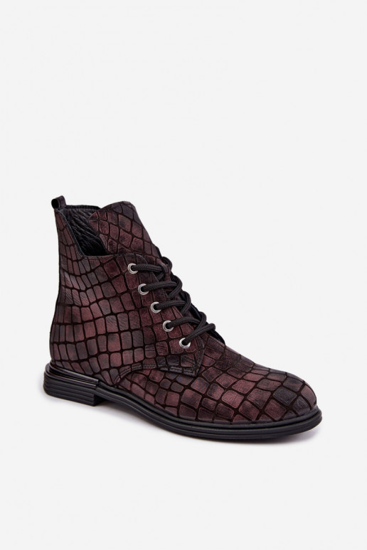 Botins de couro bordô aquecidos com saltos largos Artiker 55C1327