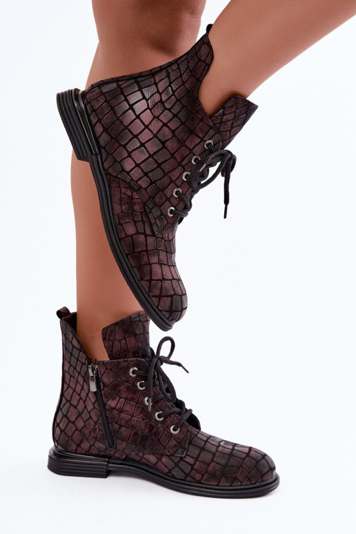 Botins de couro bordô aquecidos com saltos largos Artiker 55C1327
