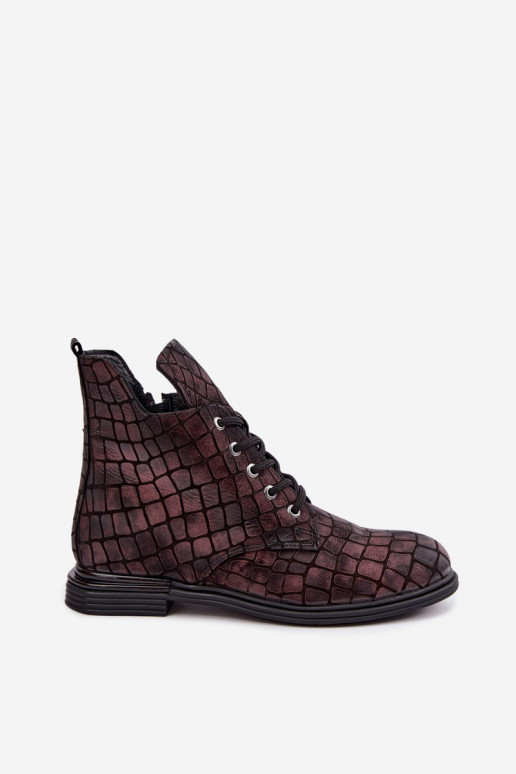 Botins de couro bordô aquecidos com saltos largos Artiker 55C1327