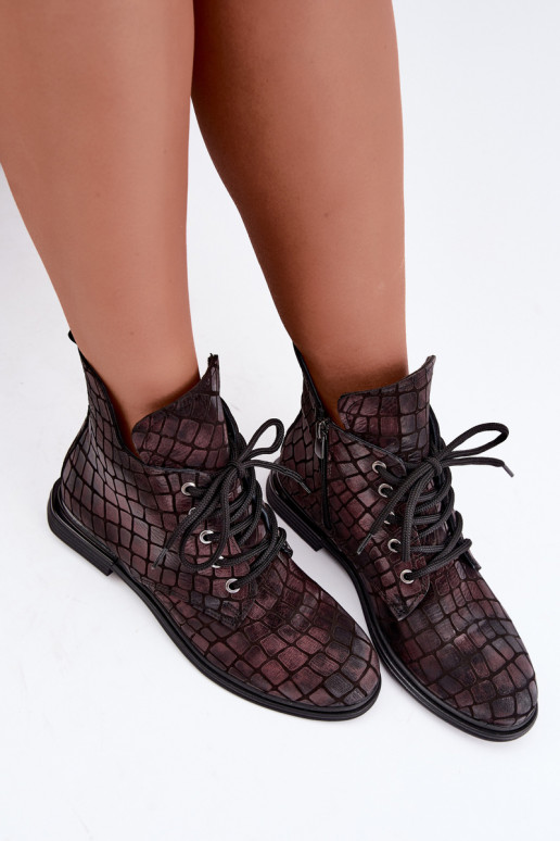 Botins de couro bordô aquecidos com saltos largos Artiker 55C1327