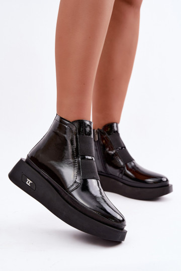 Pele com efeito verniz Botas com uma plataforma aquecimento Artiker 55C0820 cor preta
