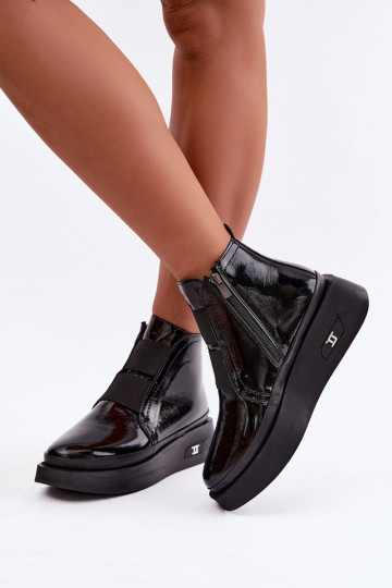 Pele com efeito verniz Botas com uma plataforma aquecimento Artiker 55C0820 cor preta 2