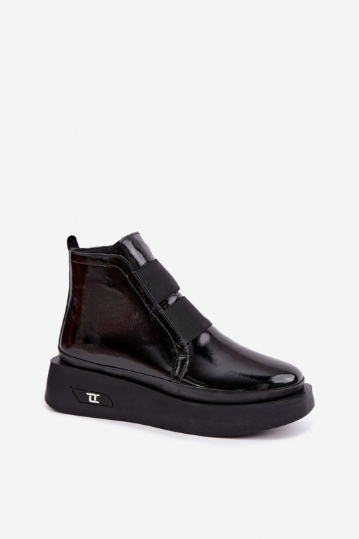 Botins de couro pretos aquecidos com plataforma e efeito laqueado Artiker 55C0820