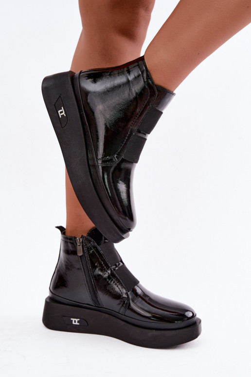 Botins de couro pretos aquecidos com plataforma e efeito laqueado Artiker 55C0820