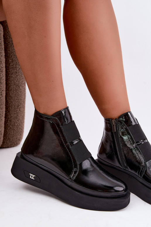 Botins de couro pretos aquecidos com plataforma e efeito laqueado Artiker 55C0820