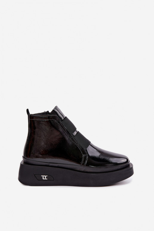 Botins de couro pretos aquecidos com plataforma e efeito laqueado Artiker 55C0820