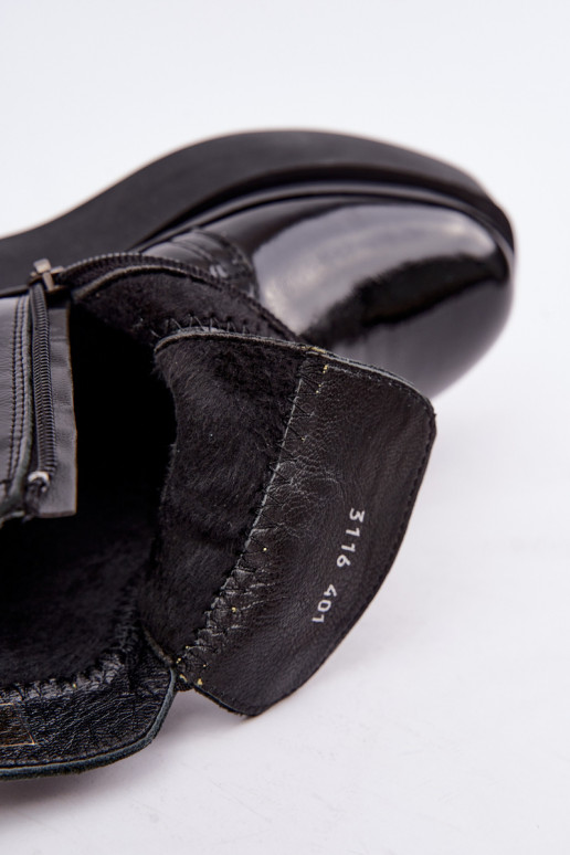 Botins de couro pretos aquecidos com plataforma e efeito laqueado Artiker 55C0820