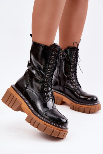 Pele com efeito verniz Botins de trabalho Feminino aquecimento Artiker 49C0344 cor preta
