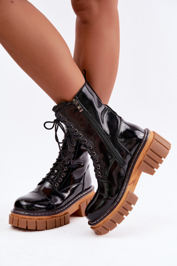 Botins de couro pretos aquecidos para trabalho com efeito laqueado Artiker 49C0344 2